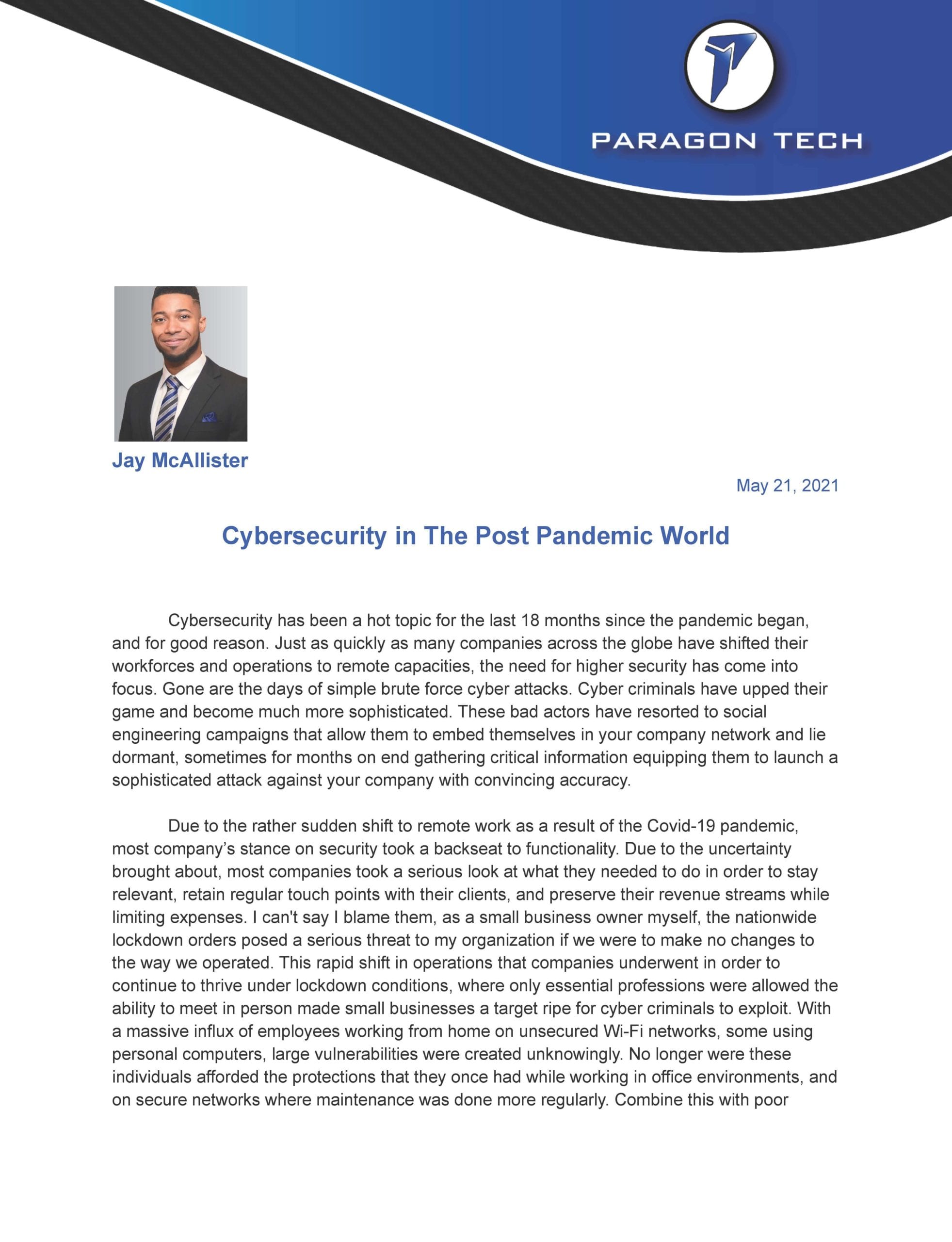 Cybersecurity Post Pandemic Page 1